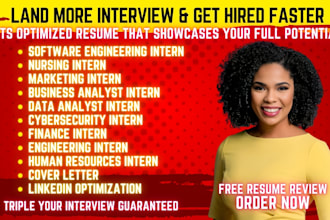 create standout internship resumes for students in stem, business, or healthcare