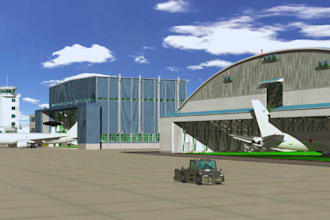 design 3d airplane hanger, 3d airport terminal