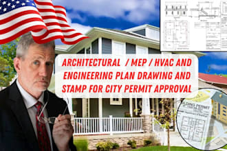 draw and stamp architectural drawing mep hvac engineering plan for city permit