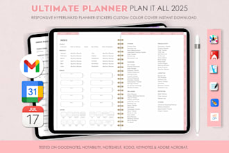 design hyperlinked planner, etsy digital planner, digital journal, etsy store