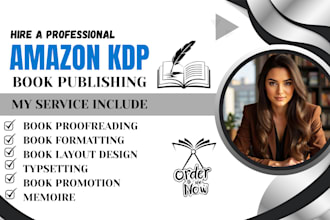 amazon kdp book publishing, book formatting editing, book promotion, typesetting