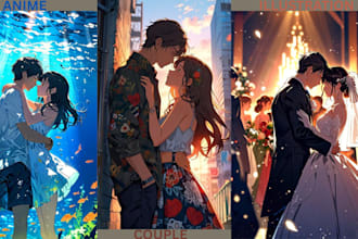 draw romance couple character anime couple illustration couple book cover design
