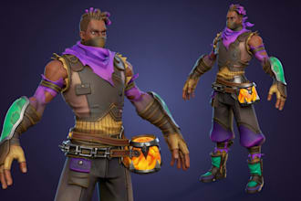 turn 2d concept into stylized 3d character, rig 3d game model, 3d warrior model
