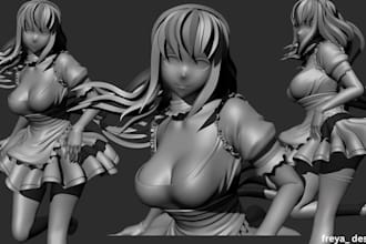 sculpt 3d nsfw female character model, 3d print anime figures in zbrush blender
