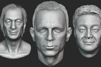 sculpt realistic 3d head bust model, 3d portrait, 3d miniature for 3d printing