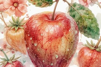 illustrate fruit, plant or anything in digital watercolo