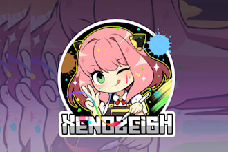 design a custom kawaii logo in cute chibi cartoon style for you