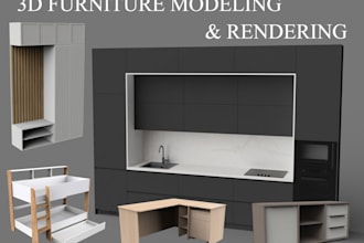 3d furniture modeling and rendering kitchen, wardrobe, dresser
