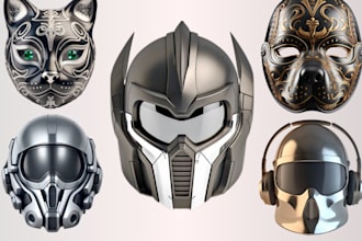 sculpt 3d printable cosplay helmet, 3d mask, prop and helmet for 3d printing