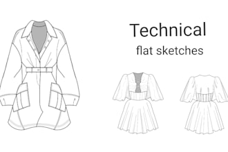 create technical flat fashion sketches