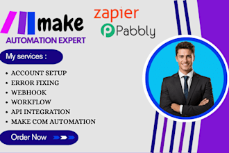 setup make com automation, made com make com integromat zapier automation pabbly