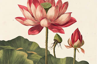 draw botanical illustrations of flowers, plants and fruits