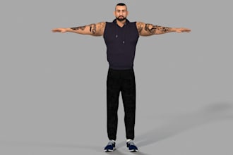 create 3dgame character,stylized model,realistic muscular model,xgen,fur texture