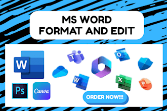 format, create, edit, ms word document, CV, photoshop document, canva editing