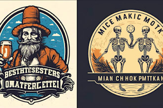design high quality vintage skull pub craft beer logo