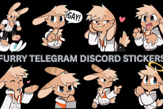 draw a set of furry telegram stickers, nsfw stickers, discord animated stickers