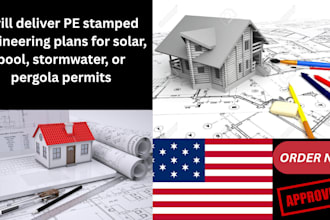 pe stamped engineering plans for solar stamp, pool, stormwater, pergola permits