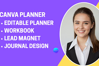 design canva editable journal, planner, workbook, booklet design one pager flyer