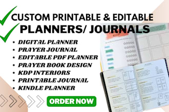 design custom printable editable daily, digital planner, prayer book journal kdp