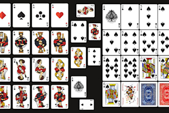 design 52 card, oracle tarot boardgame, poker card deck layout, box and rulebook