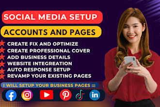 create and setup facebook, instagram, youtube, pinterest and all business pages