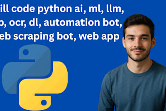 code python ai, ml, llm, nlp, ocr, dl, automation bot, web scraping bot, web app