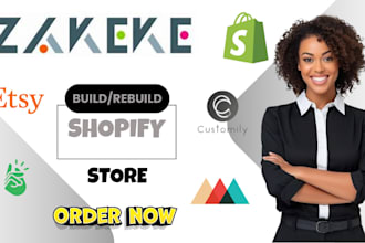 redesign shopify ecommerce website development,  zakeke customly etsy printify