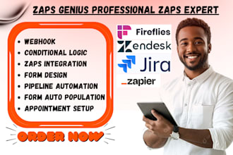 setup zapier integration fireflies ai webhook jira clearbit zendesk automation