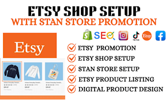 setup etsy digital product shop etsy seo listing etsy stan store etsy shop setup