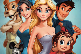 create  portrait in disney cartoon illustration for gift