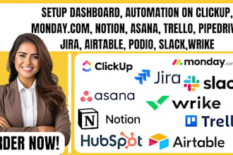 setup dashboards automation on clickup monday notion asana trello pipedrive jira
