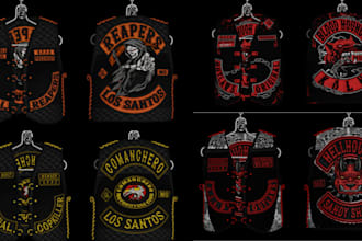 make custom fivem clothings, mc kuttes both patch, fivem eup biker vests, police