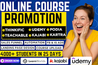 udemy online course marketing kajabi thinkific podia teachable course promotion
