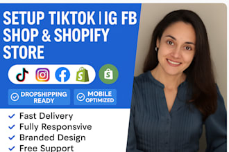 setup tiktok shop, instagram shop, facebook shop, or shopify dropshipping store