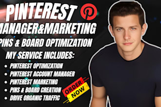 manage pinterest marketing account, optimized SEO, pins, and boards