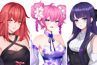 anime pfp illustration for original character, chibi, anime pfp, vtuber