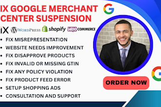 fix google merchant center suspension, misrepresentation, and product feed issue