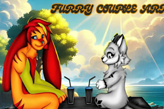 draw custom furry art couple scenes or streamer style illustrations