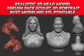 realistic 3d head model zbrush face sculpt 3d portrait bust modeling stl file