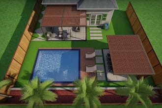 do landscape backyard 3d garden design, patio, pergola, gazebo, 3d pool renders