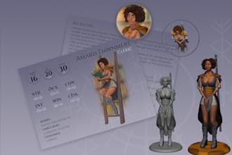create a custom ttrpg character bundle, sheet, 3d mini, tokens