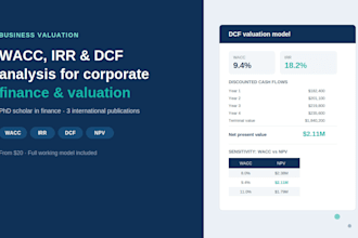 build dcf, wacc, and irr valuation models in excel