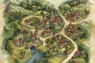 illustrate a detailed fantasy map for your rpg, book, etc