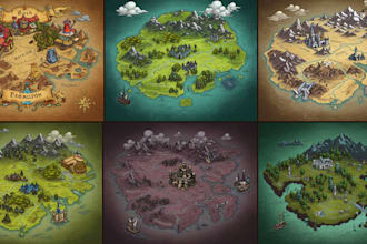 draw a custom fantasy map for fantasy, scifi, book or boardgamey