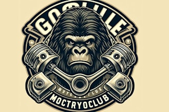 make gorilla motorcycle club logo with bigfoot and piston illustration