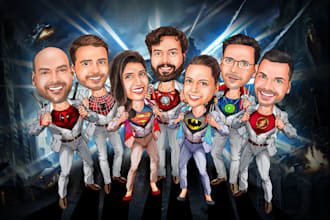 draw group cartoon, caricature based on your photo