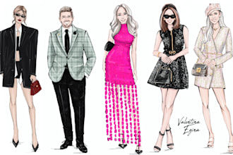 draw a fashion illustration, sketch, portrait