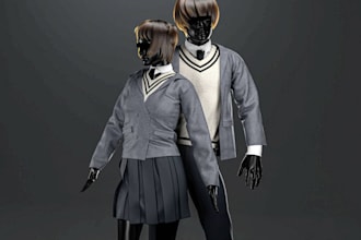 convert illustration to 3d clothing, virtual garment,  western wear, denim jeans
