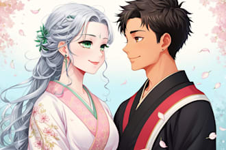 draw a anime couple character art anime