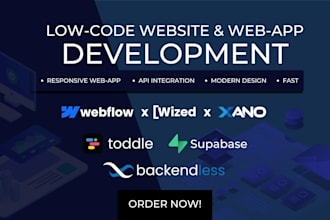 develop webflow website, webapp using wized, xano, supabase, backendless
